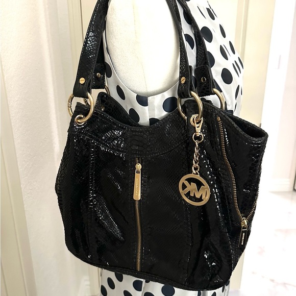 Michael Kors Black Faux Snake Skin Shoulder Bag - Picture 1 of 13